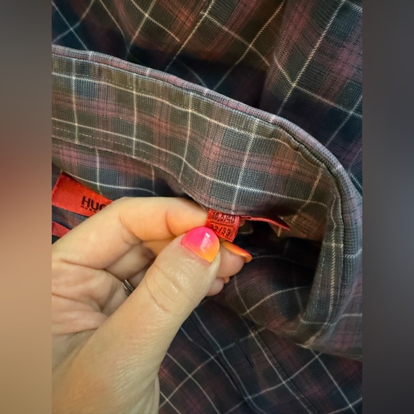 Hugo Boss Blue and Red Checkered Slim Fit Button Down Shirt Collar Size 15 - Picture 4 of 4